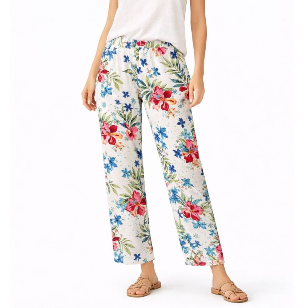 Hot Cotton Women's Multi Colored Linen Cotton Tropical Capris Pants Size M